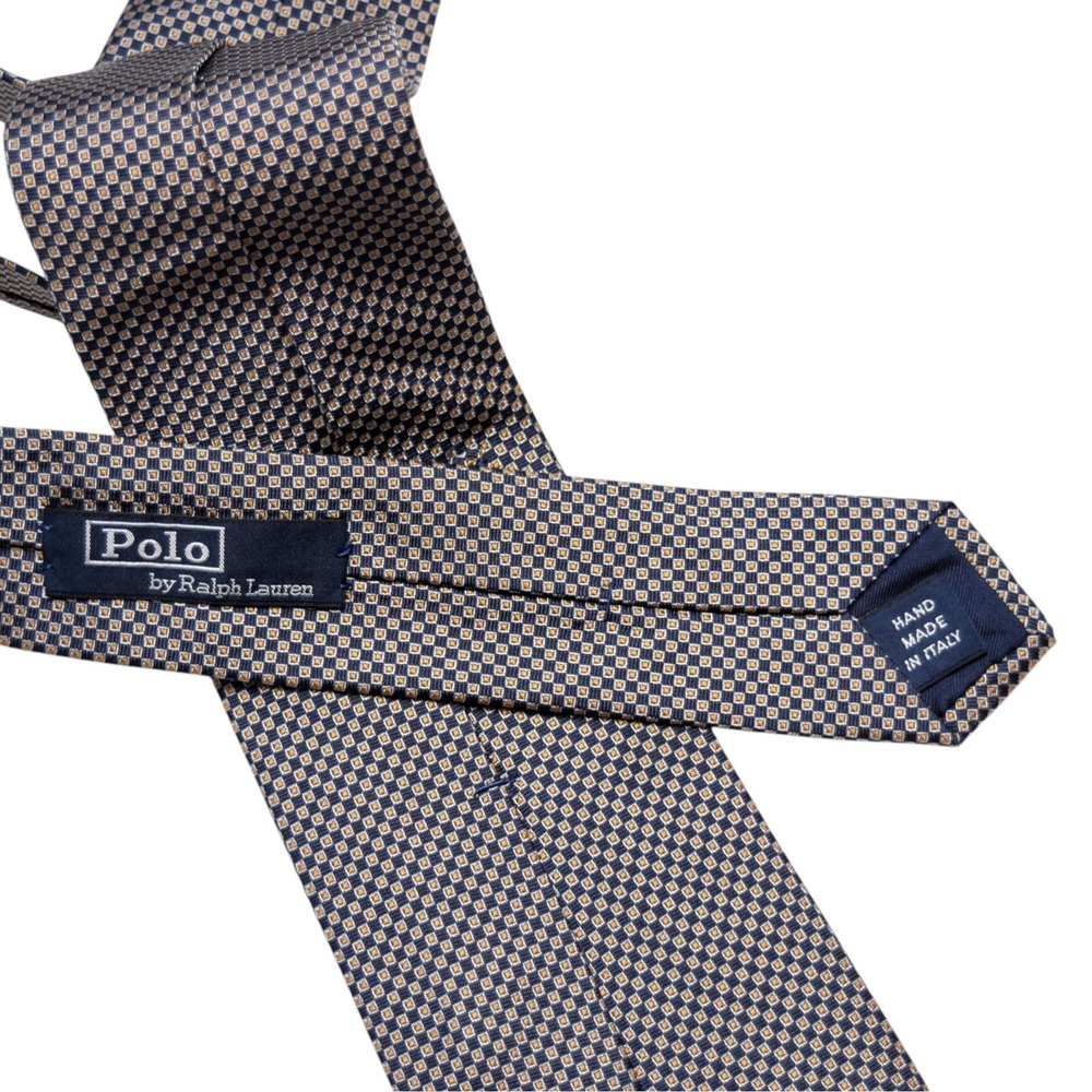 Polo Ralph Lauren Vintage 100% Silk Tie Navy Blue Gold Silver Geometric - Italy - Picture 7 of 9